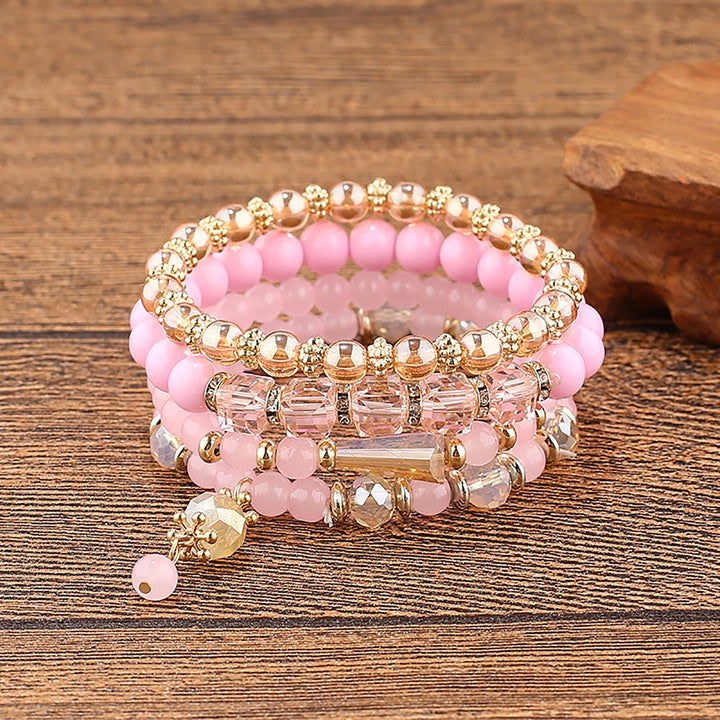 4Pcs Women Bracelets Multilayer Faux Glaze Jewelry Elasticity Tassel Bangles for Beach Image 11