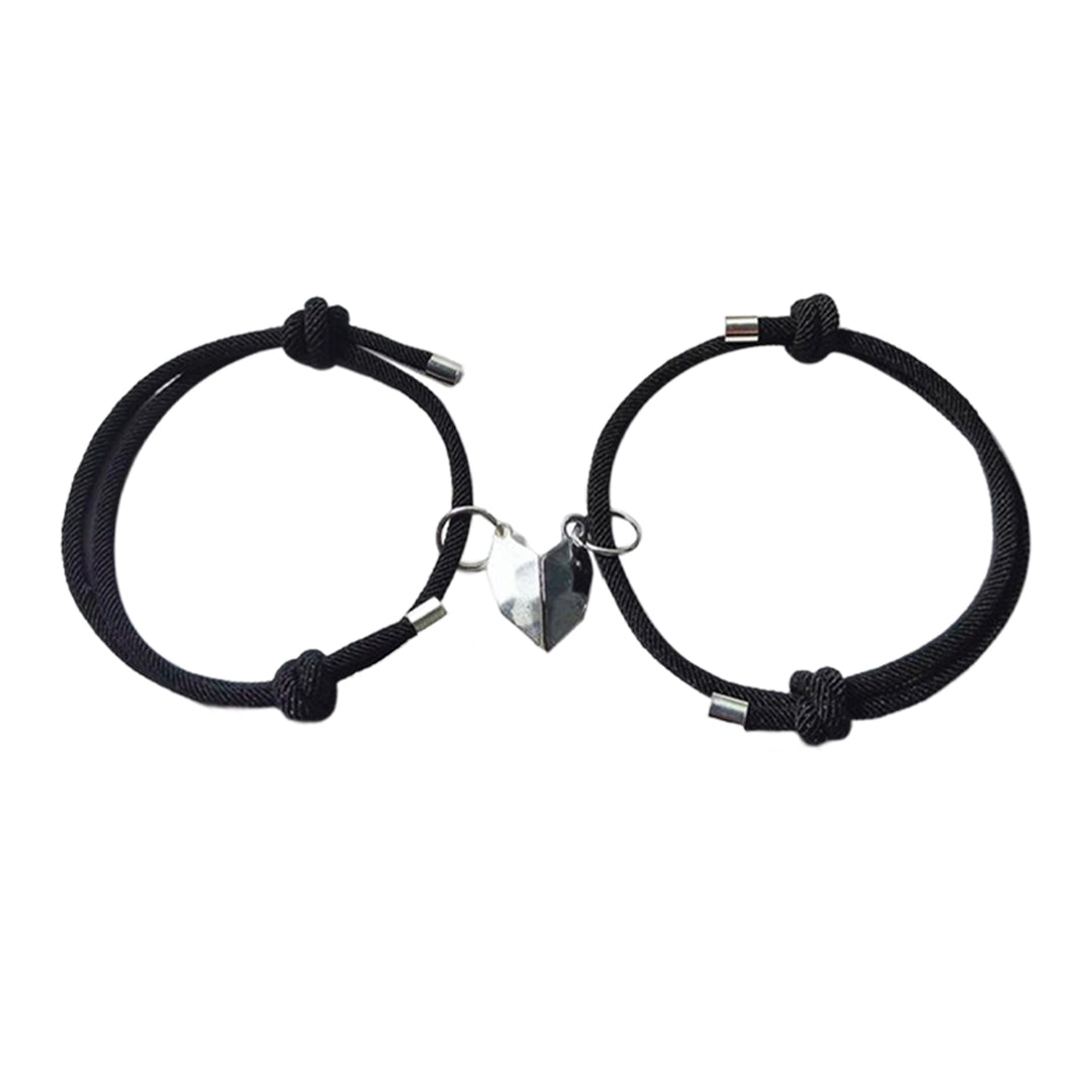 1 Pair Couple Bracelet Magnetic Romantic Love Unisex Heart Shape Adjustable Length Men Bracelet Jewelry Image 3