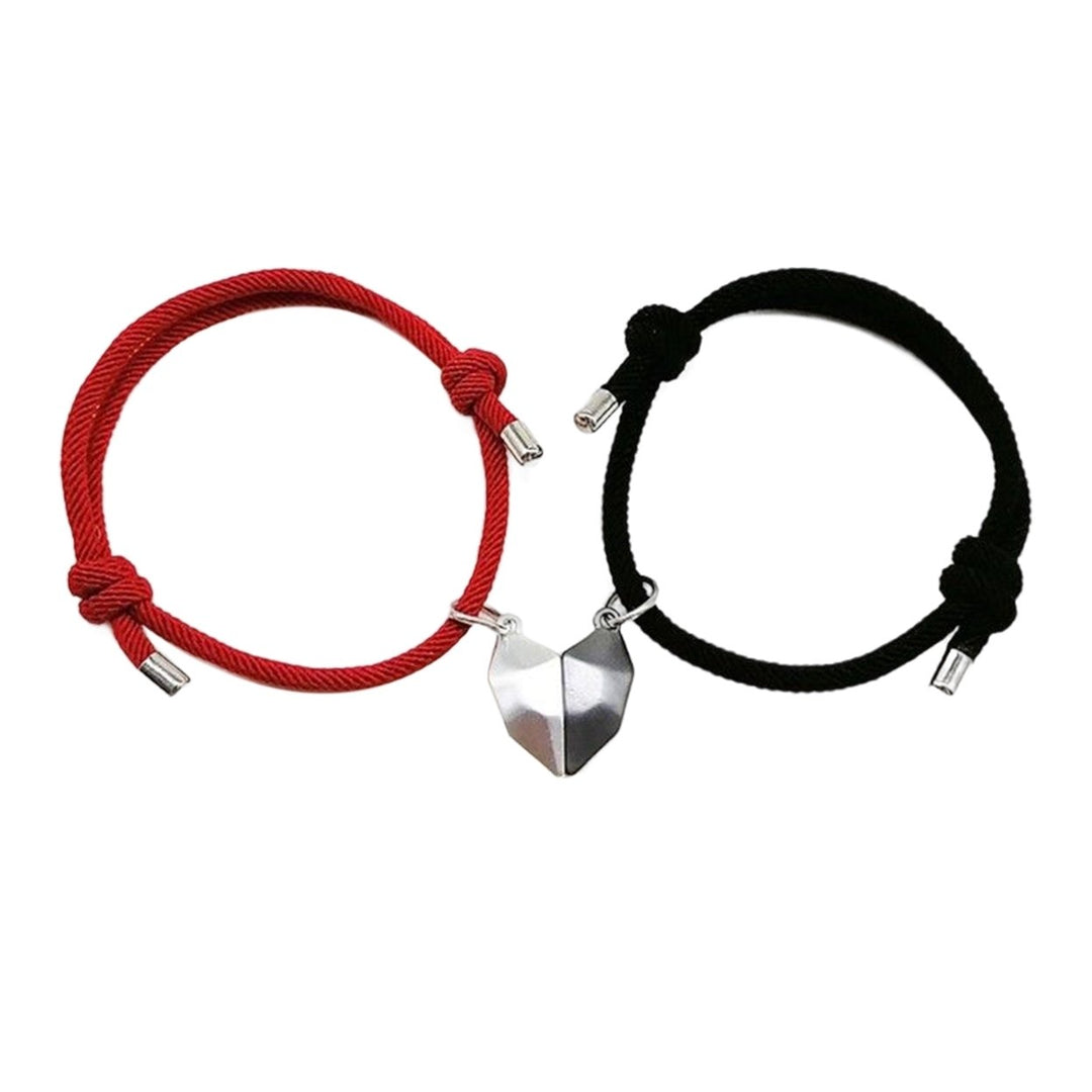 1 Pair Couple Bracelet Magnetic Romantic Love Unisex Heart Shape Adjustable Length Men Bracelet Jewelry Image 1