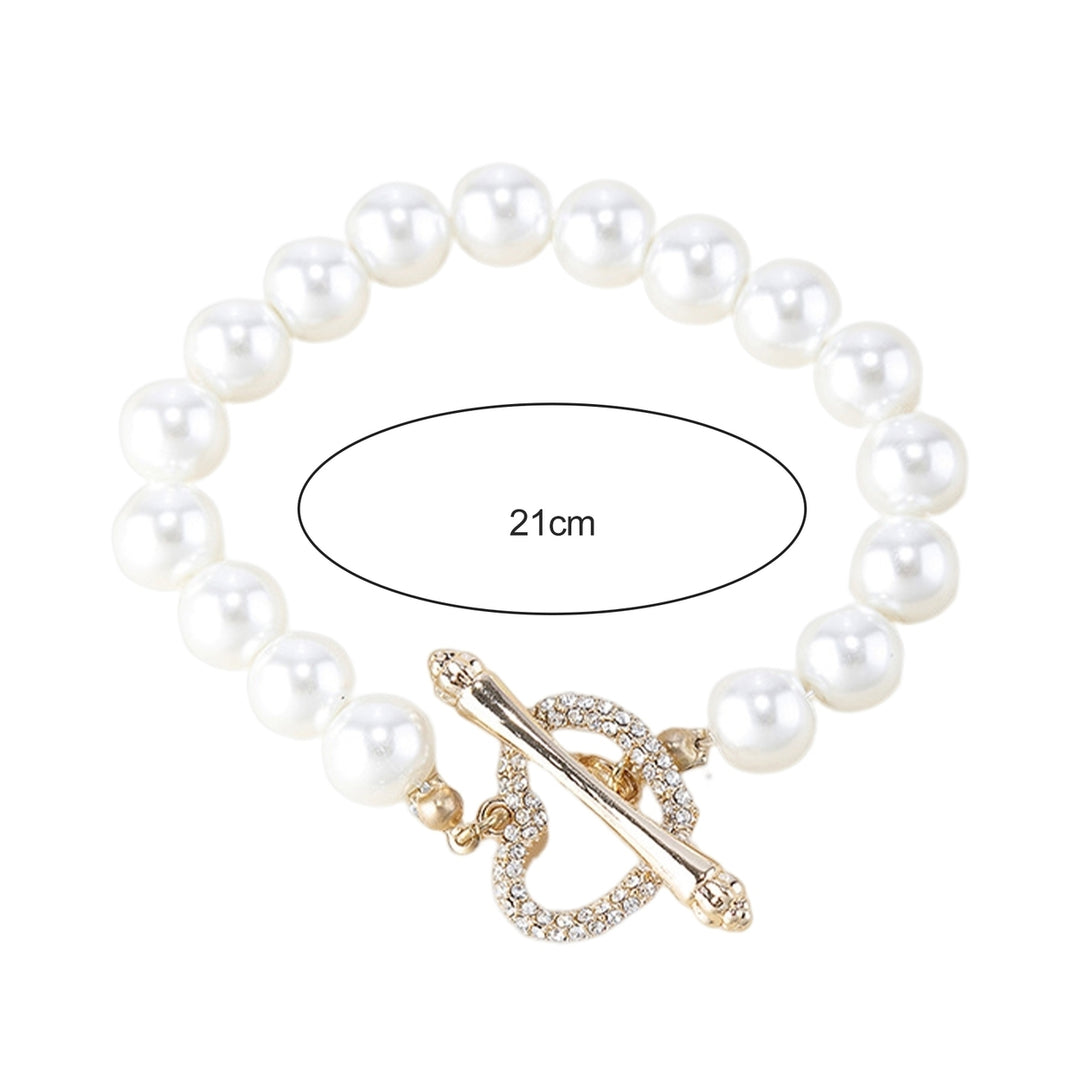 Beaded Bracelet Exquisite Adjustable Glossy INS Sweet Rhinestone Round Imitation Pearl Bracelet for Daily Wear Image 9