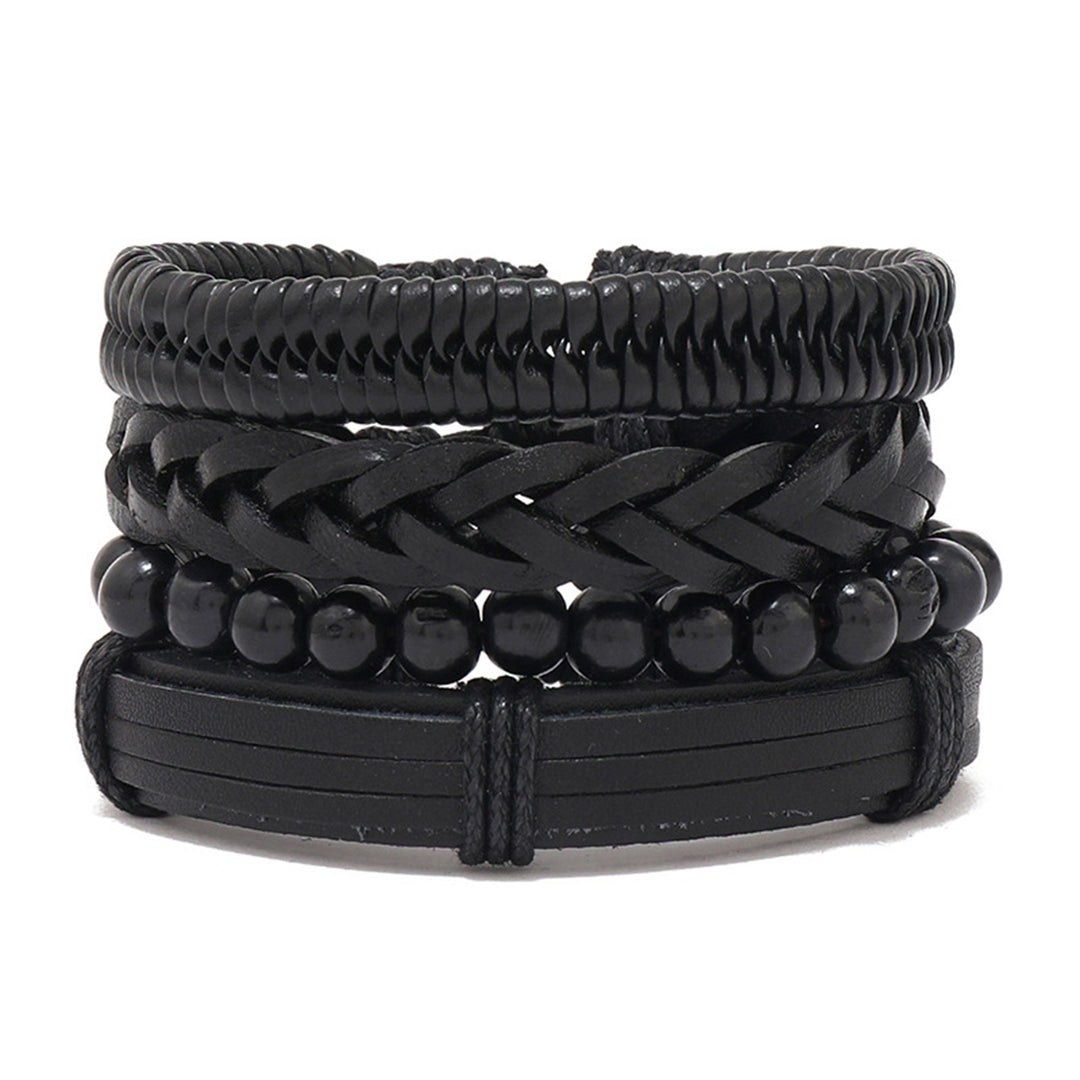 4Pcs/Set Beads Elastic Rope Adjustable DIY Braided Bracelets Men Handmade Woven Faux Leather Bracelets Jewelry Image 3