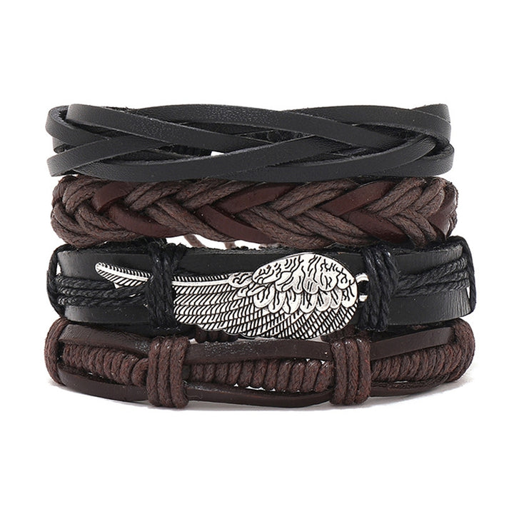 4Pcs/Set Beads Elastic Rope Adjustable DIY Braided Bracelets Men Handmade Woven Faux Leather Bracelets Jewelry Image 4