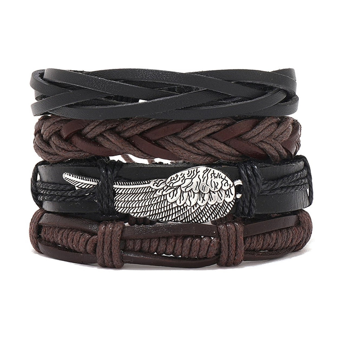 4Pcs/Set Beads Elastic Rope Adjustable DIY Braided Bracelets Men Handmade Woven Faux Leather Bracelets Jewelry Image 1