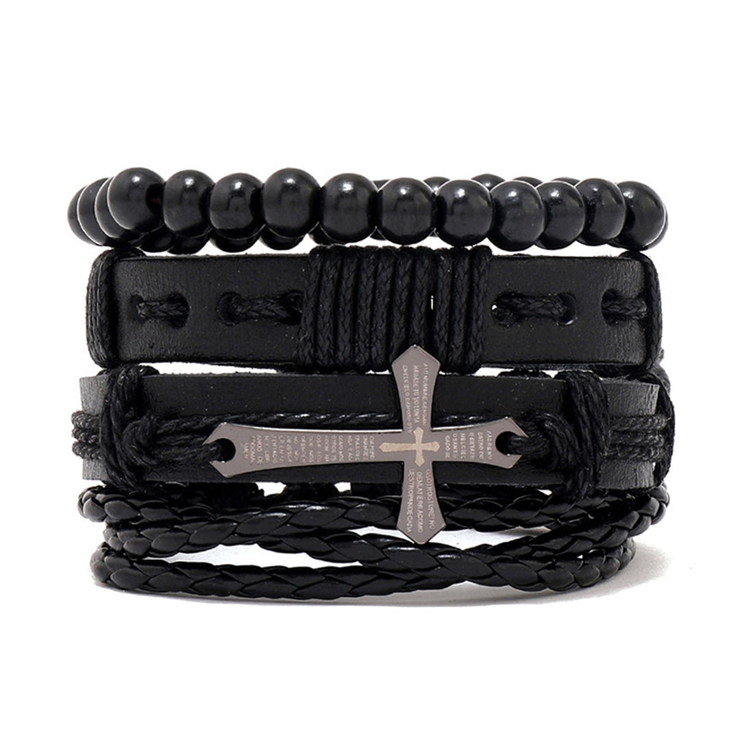 4Pcs/Set Beads Elastic Rope Adjustable DIY Braided Bracelets Men Handmade Woven Faux Leather Bracelets Jewelry Image 6