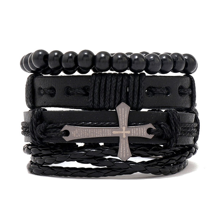 4Pcs/Set Beads Elastic Rope Adjustable DIY Braided Bracelets Men Handmade Woven Faux Leather Bracelets Jewelry Image 1