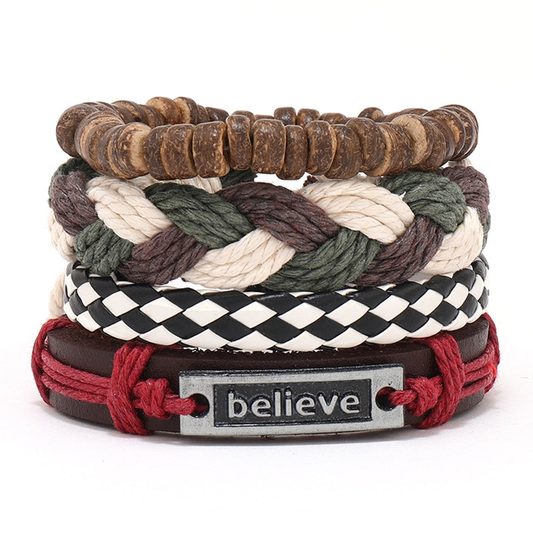 4Pcs/Set Beads Elastic Rope Adjustable DIY Braided Bracelets Men Handmade Woven Faux Leather Bracelets Jewelry Image 9