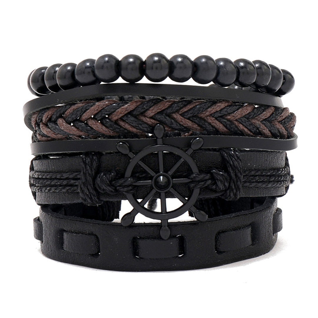 4Pcs/Set Beads Elastic Rope Adjustable DIY Braided Bracelets Men Handmade Woven Faux Leather Bracelets Jewelry Image 10