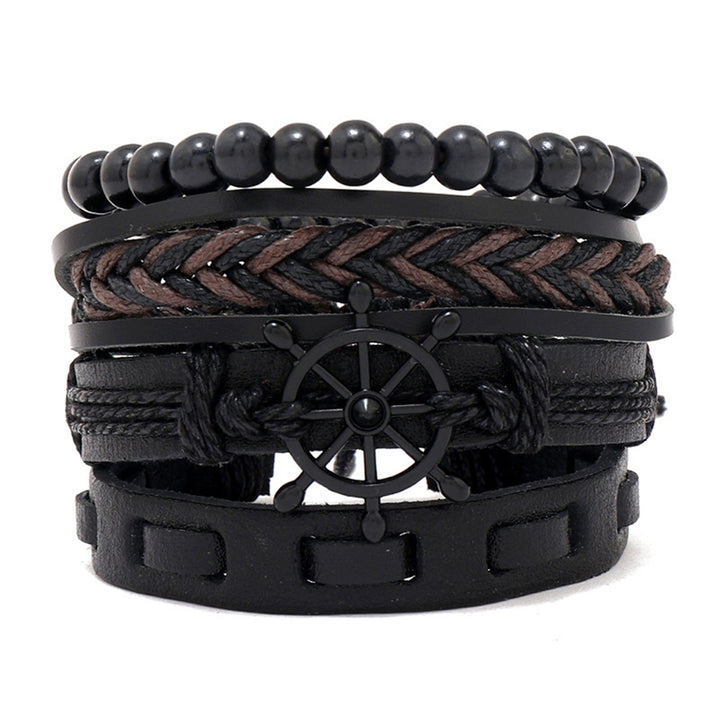 4Pcs/Set Beads Elastic Rope Adjustable DIY Braided Bracelets Men Handmade Woven Faux Leather Bracelets Jewelry Image 10