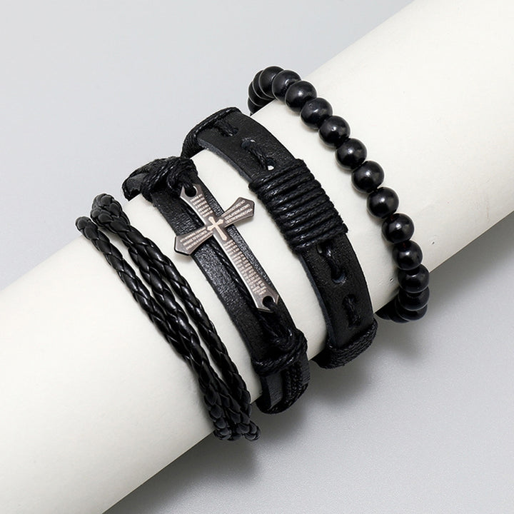 4Pcs/Set Beads Elastic Rope Adjustable DIY Braided Bracelets Men Handmade Woven Faux Leather Bracelets Jewelry Image 11