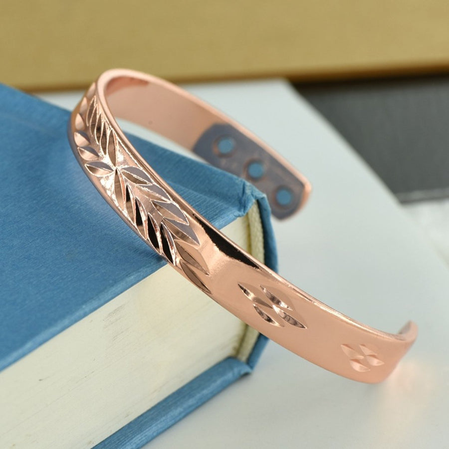 Opening Bangle Adjustable Electroplating Wide Elegant Polished Gift Rose Golden Color Men Women Leaves Pattern Cuff Image 1