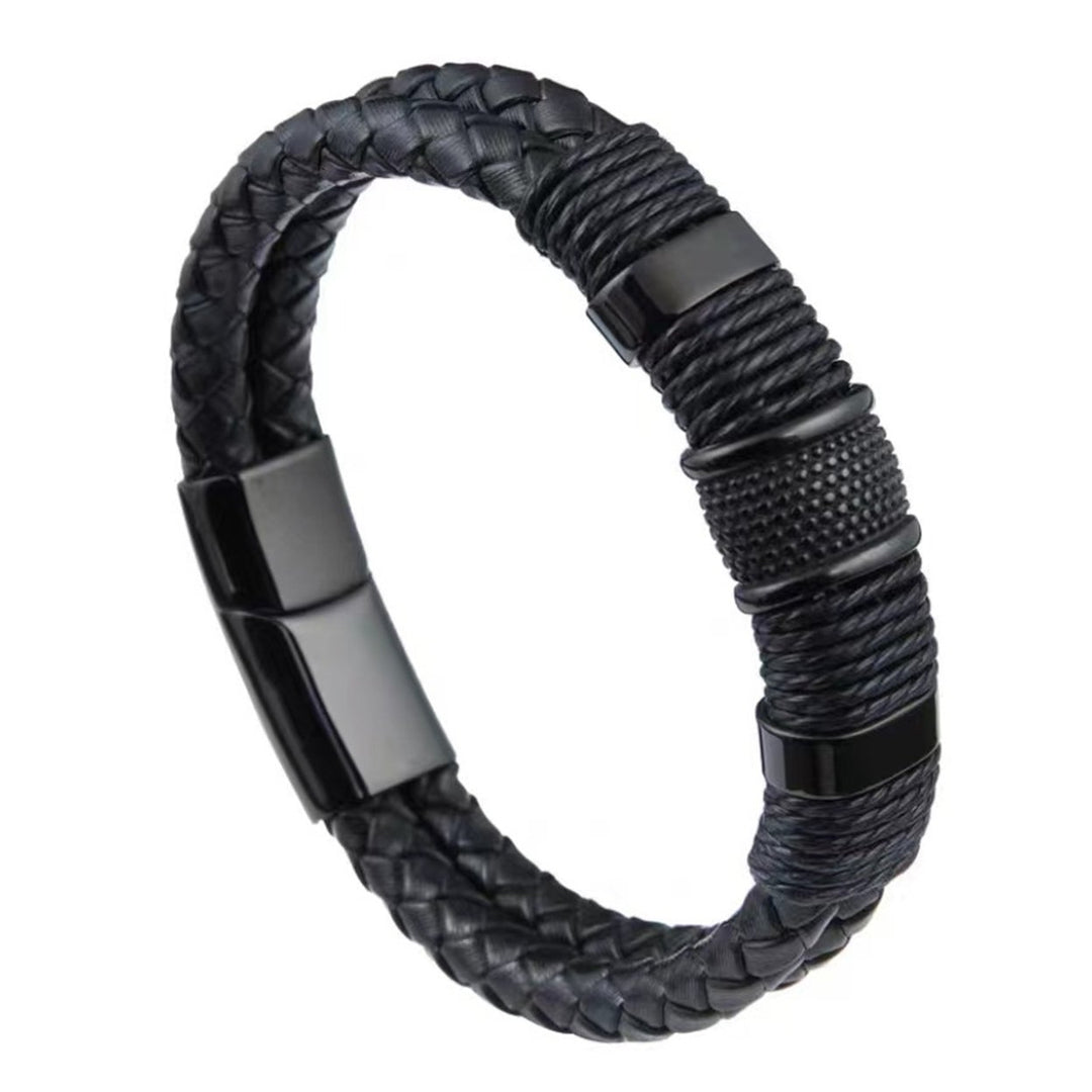 Bracelet Personality Double Layer Braided Punk Style Retro Magnetic Buckle Men Bracelet for Daily Wear Image 2