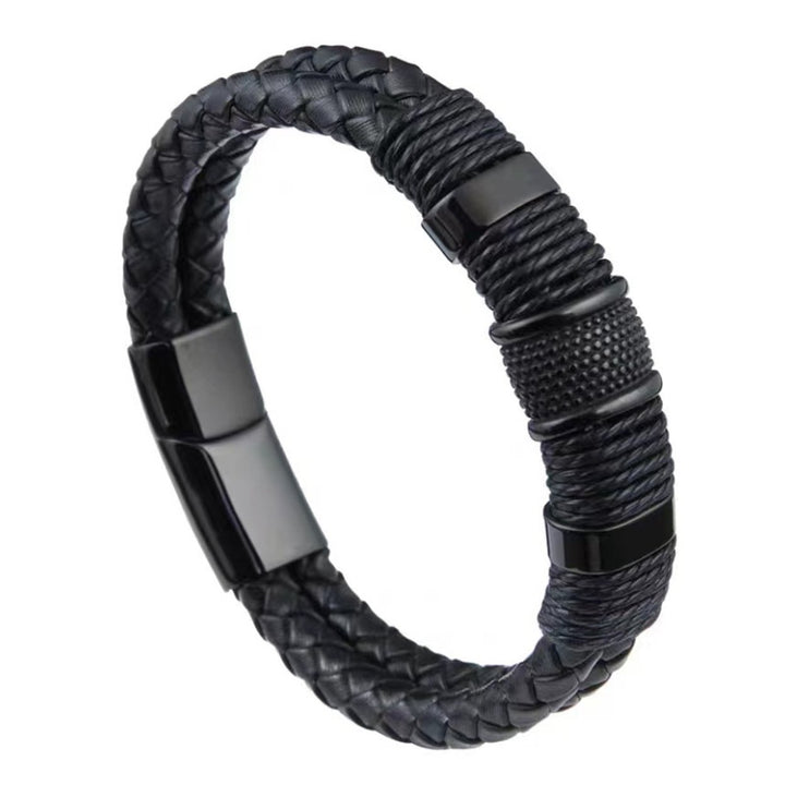 Bracelet Personality Double Layer Braided Punk Style Retro Magnetic Buckle Men Bracelet for Daily Wear Image 1