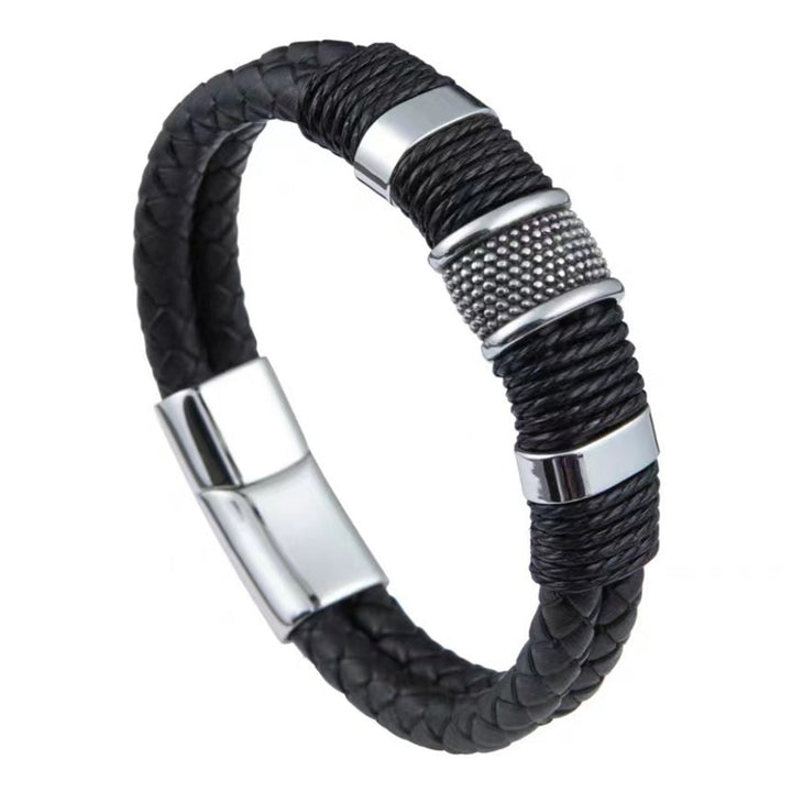 Bracelet Personality Double Layer Braided Punk Style Retro Magnetic Buckle Men Bracelet for Daily Wear Image 3