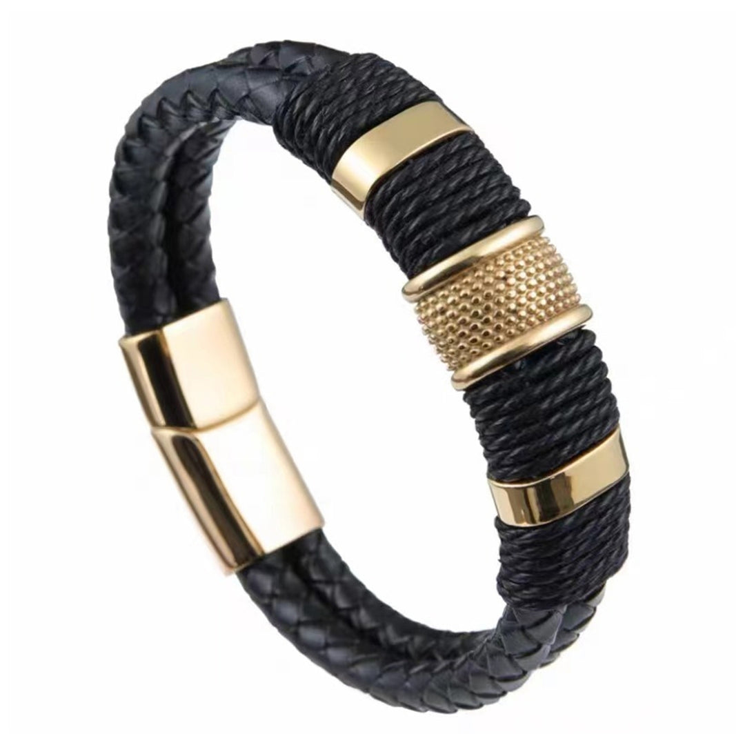 Bracelet Personality Double Layer Braided Punk Style Retro Magnetic Buckle Men Bracelet for Daily Wear Image 4