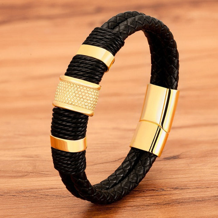 Bracelet Personality Double Layer Braided Punk Style Retro Magnetic Buckle Men Bracelet for Daily Wear Image 12