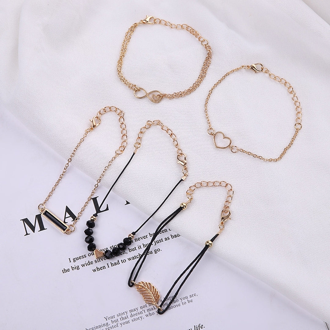 5Pcs/Set Bracelet Chain Multiple Layer Handmade Rope Combination Fashion Boho Geometric Leaves Beads Layered Hand Chain Image 2