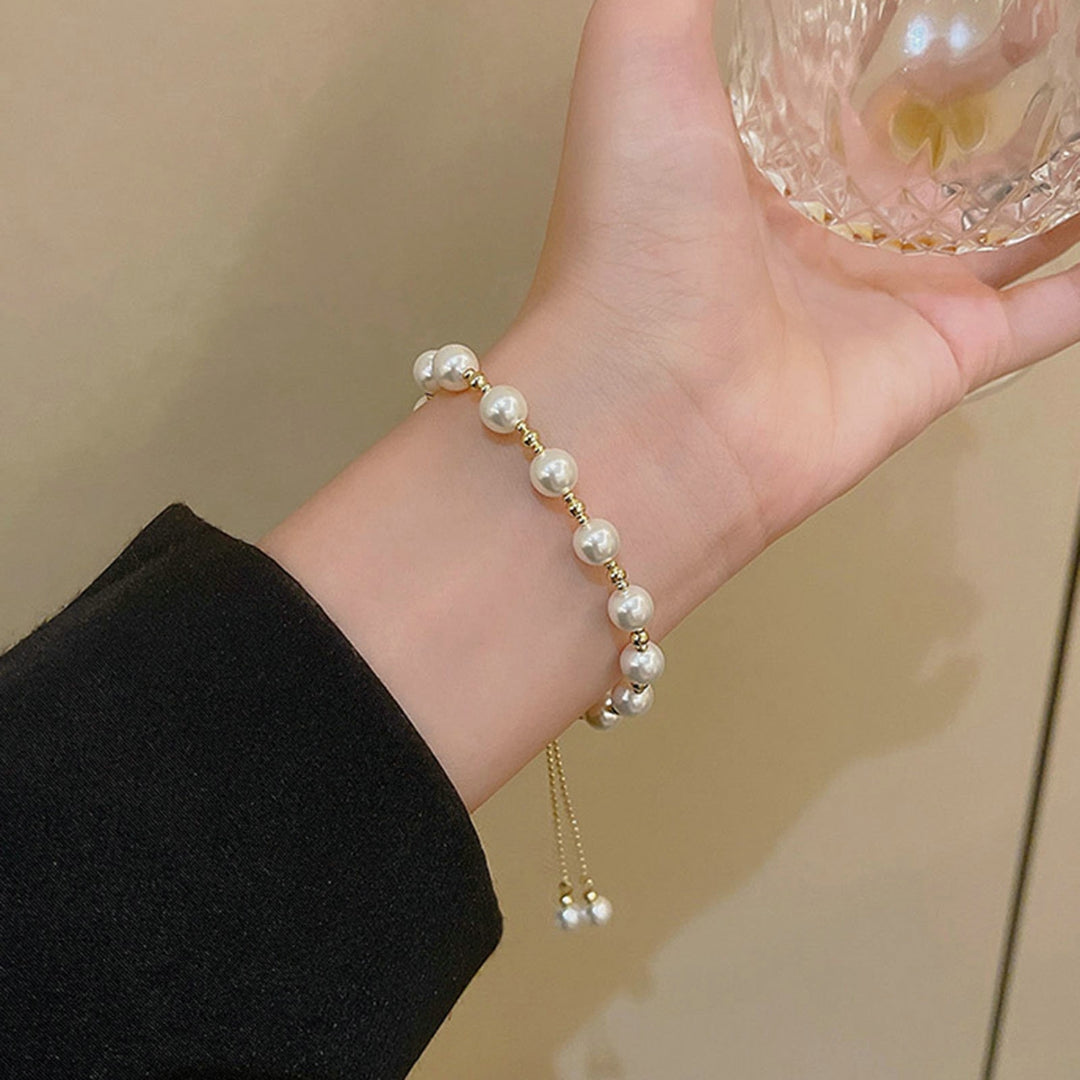 Women Bracelet Beaded Adjustable Elegant Dainty Simple Style Gift Golden High Gloss Faux Pearl Girls Bracelet Fashion Image 7