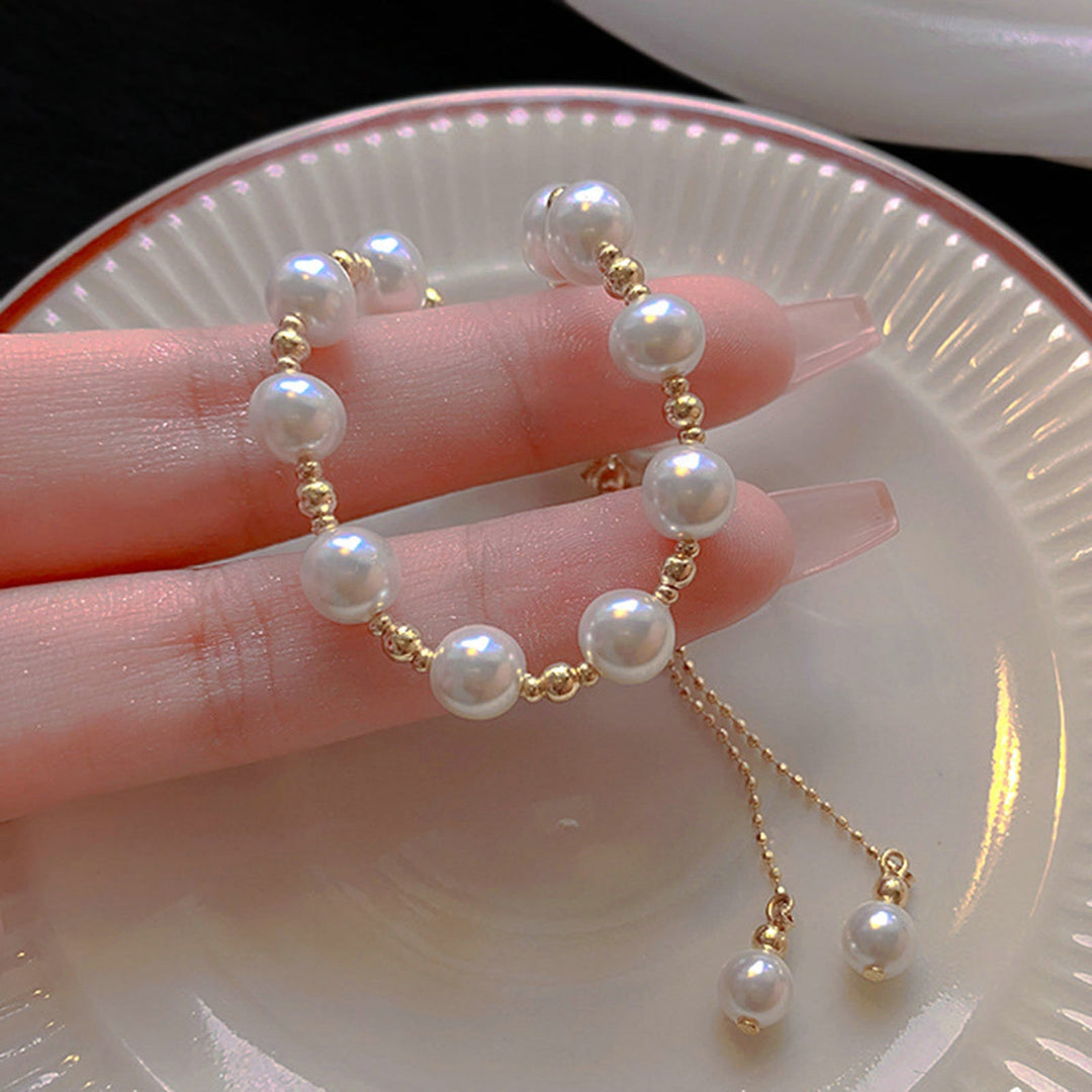 Women Bracelet Beaded Adjustable Elegant Dainty Simple Style Gift Golden High Gloss Faux Pearl Girls Bracelet Fashion Image 8