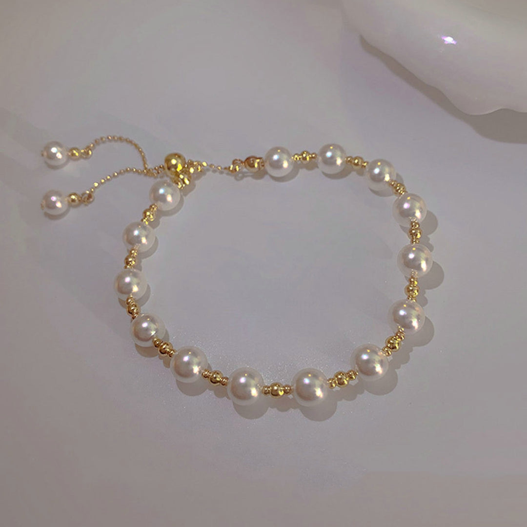 Women Bracelet Beaded Adjustable Elegant Dainty Simple Style Gift Golden High Gloss Faux Pearl Girls Bracelet Fashion Image 9