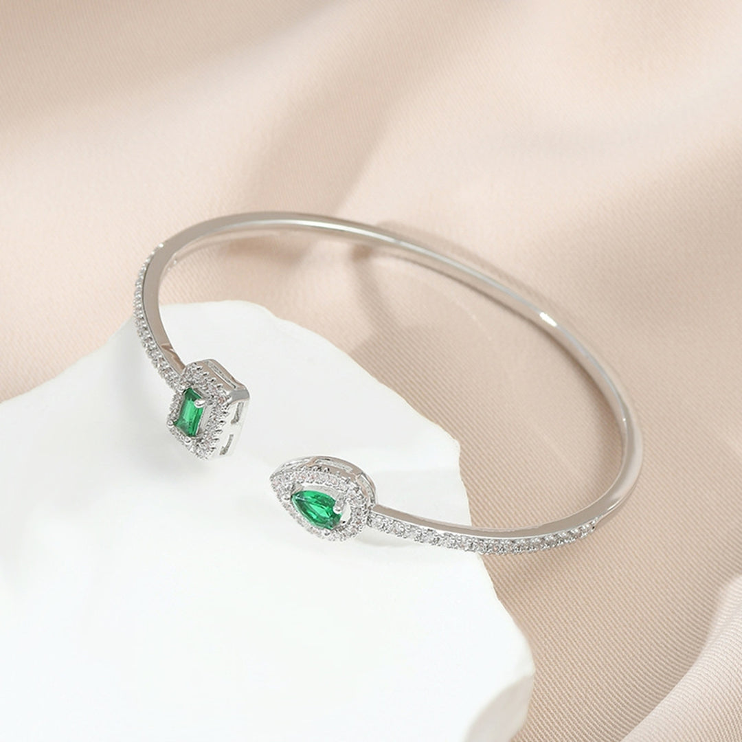 Women Bangle Opening Adjustable Faux Emerald Elegant Hypoallergenic Rhinestone Embedded Female Bangle Fashion Jewelry Image 3