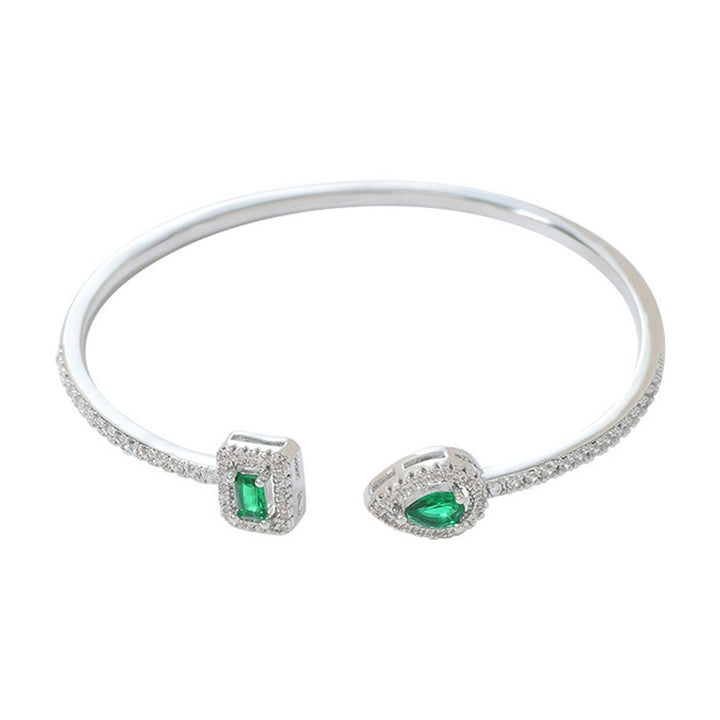 Women Bangle Opening Adjustable Faux Emerald Elegant Hypoallergenic Rhinestone Embedded Female Bangle Fashion Jewelry Image 4