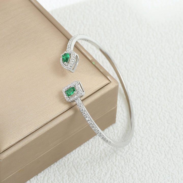 Women Bangle Opening Adjustable Faux Emerald Elegant Hypoallergenic Rhinestone Embedded Female Bangle Fashion Jewelry Image 7