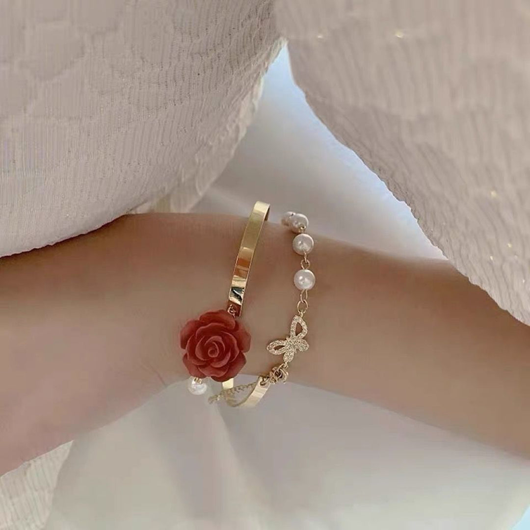 Women Bracelet Rose Flower Bangle Party Jewelry Image 3