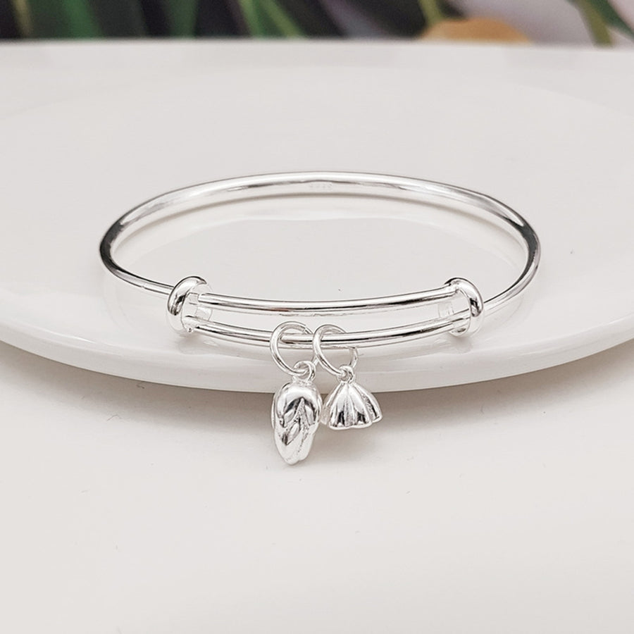 Women Bangle Silver Color Adjustable Dainty Sweet Nonallergic Gift Electroplating Lotus Seedpod Charm Girls Bracelet Image 1