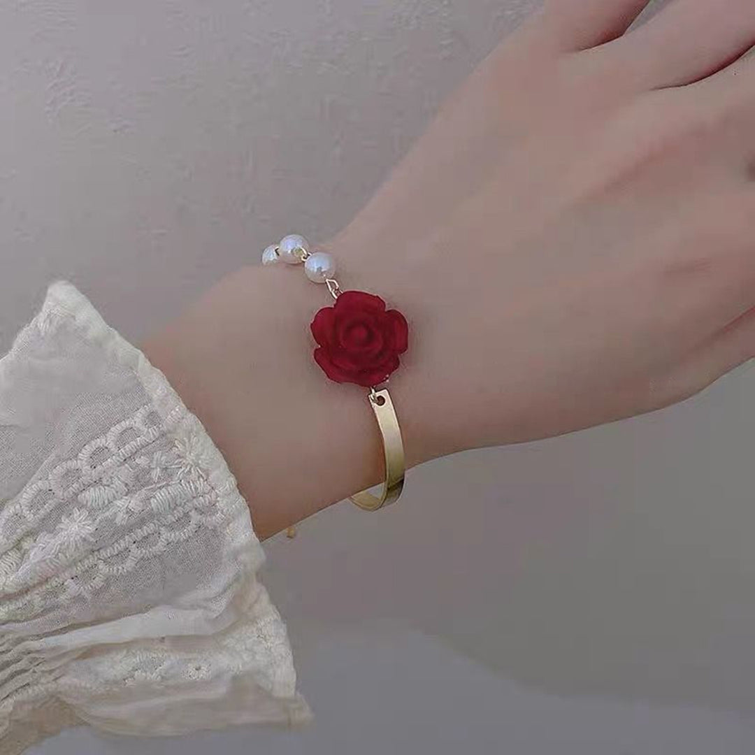 Women Bracelet Rose Flower Bangle Party Jewelry Image 11