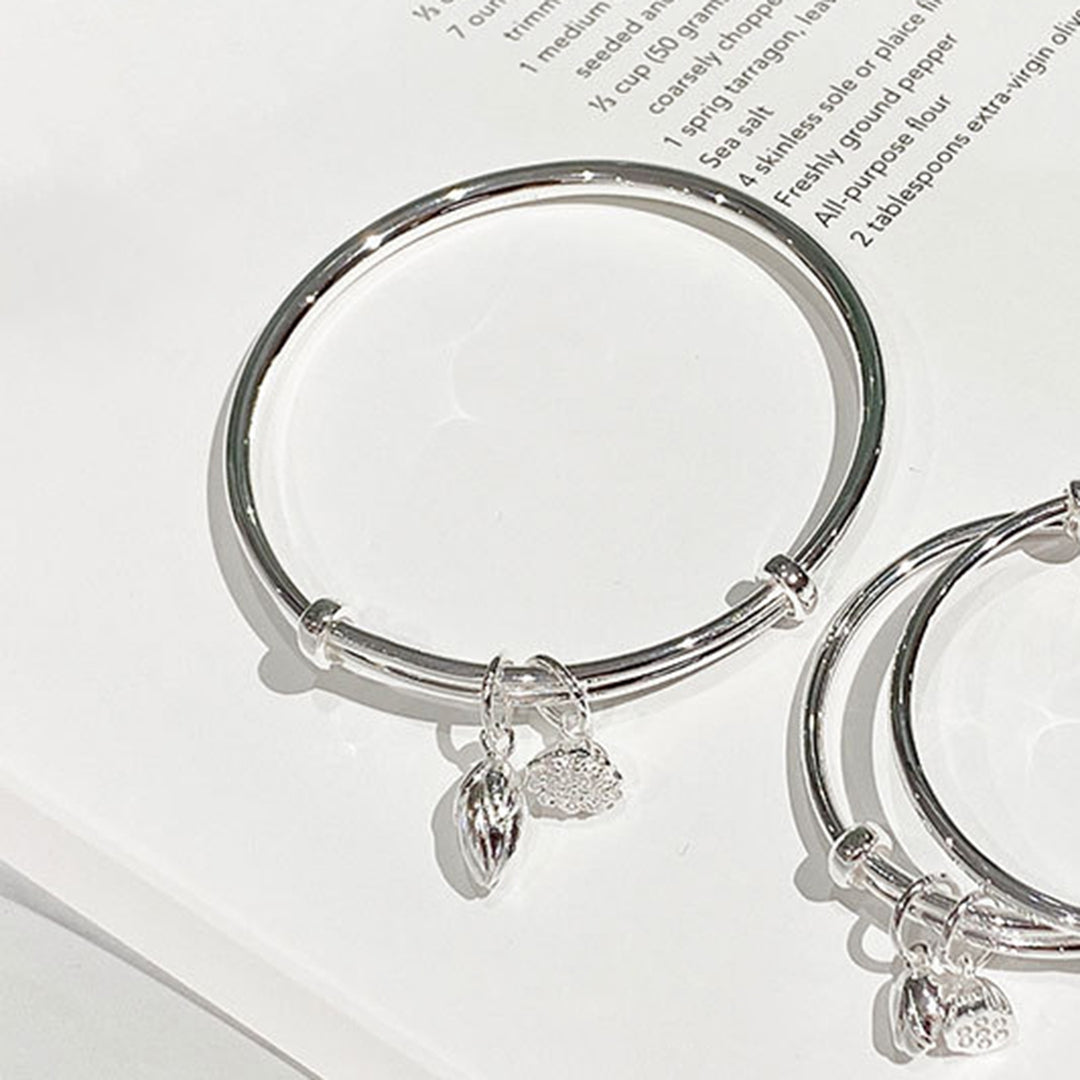 Women Bangle Silver Color Adjustable Dainty Sweet Nonallergic Gift Electroplating Lotus Seedpod Charm Girls Bracelet Image 8