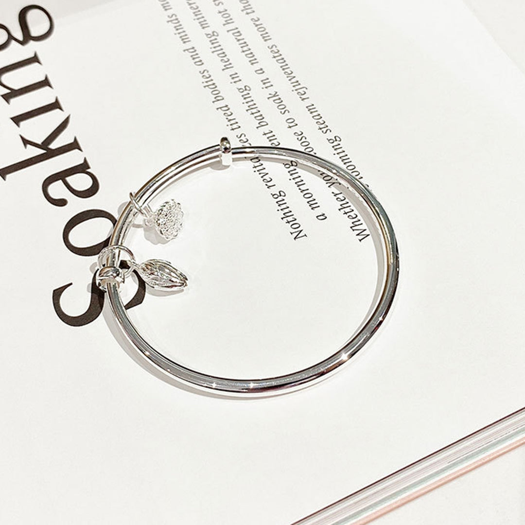 Women Bangle Silver Color Adjustable Dainty Sweet Nonallergic Gift Electroplating Lotus Seedpod Charm Girls Bracelet Image 9