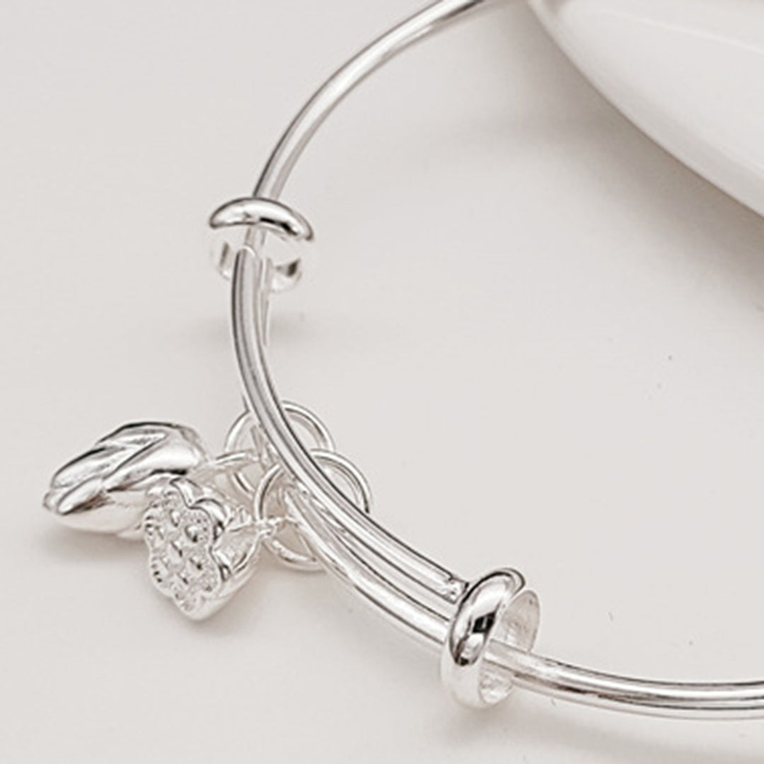 Women Bangle Silver Color Adjustable Dainty Sweet Nonallergic Gift Electroplating Lotus Seedpod Charm Girls Bracelet Image 12