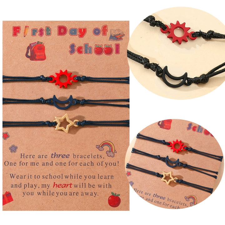 3 Pcs Bracelets Moon Star Sun Bracelets Moving Touching Card Kids First Day Of School Gift Braided Stainless Lightweight Image 1