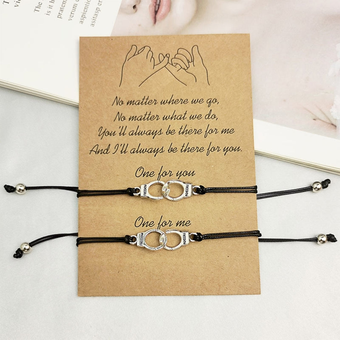 2 Pcs Couple Bracelets Friends Bracelets Adjustable Drawstring Braided Letter Printed Card Bead Decor Stainless Wrist Image 1