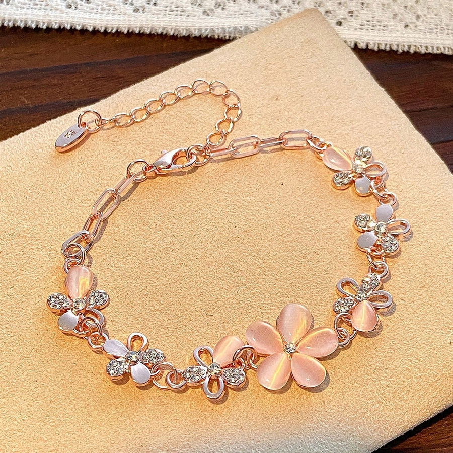 Women Elegant Hollow Shining Rhinestone Flower Decor Bracelet Adjustable Length Girl Wristband Birthday Gift Image 1