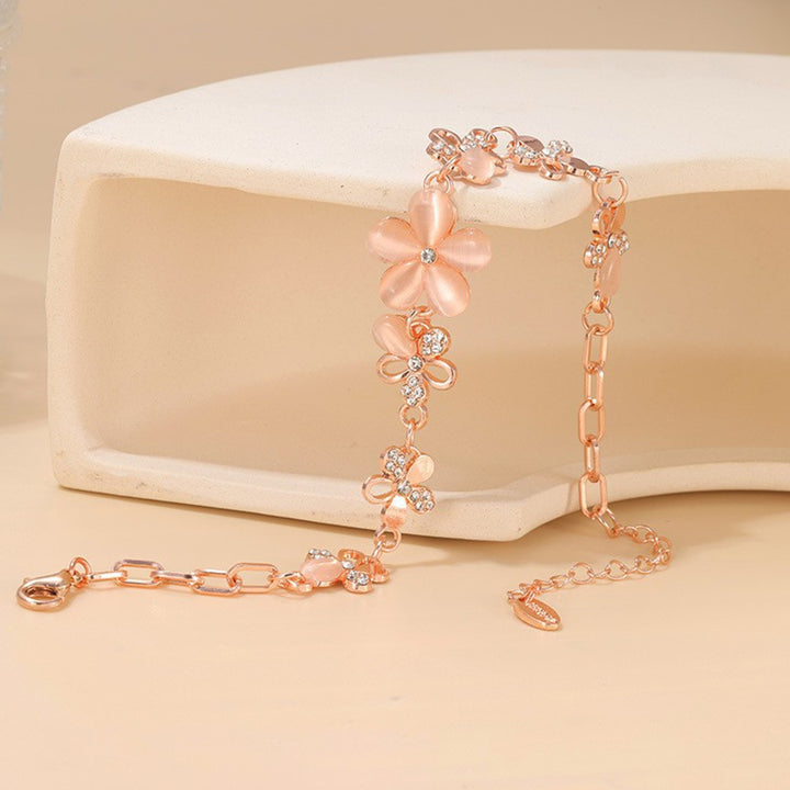 Women Elegant Hollow Shining Rhinestone Flower Decor Bracelet Adjustable Length Girl Wristband Birthday Gift Image 4