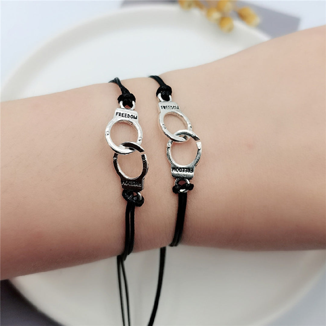 2 Pcs Couple Bracelets Friends Bracelets Adjustable Drawstring Braided Letter Printed Card Bead Decor Stainless Wrist Image 7