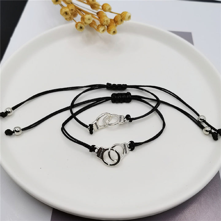 2 Pcs Couple Bracelets Friends Bracelets Adjustable Drawstring Braided Letter Printed Card Bead Decor Stainless Wrist Image 9