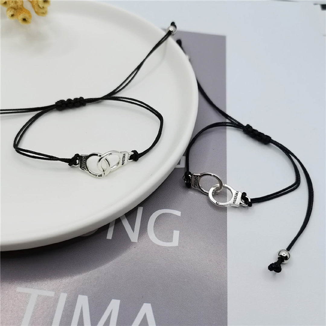 2 Pcs Couple Bracelets Friends Bracelets Adjustable Drawstring Braided Letter Printed Card Bead Decor Stainless Wrist Image 10