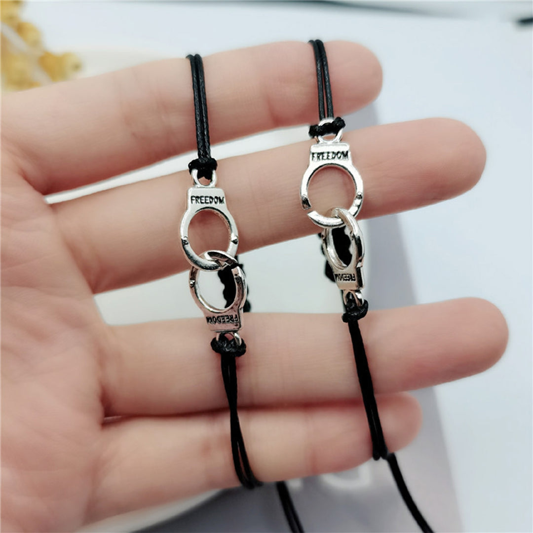 2 Pcs Couple Bracelets Friends Bracelets Adjustable Drawstring Braided Letter Printed Card Bead Decor Stainless Wrist Image 11