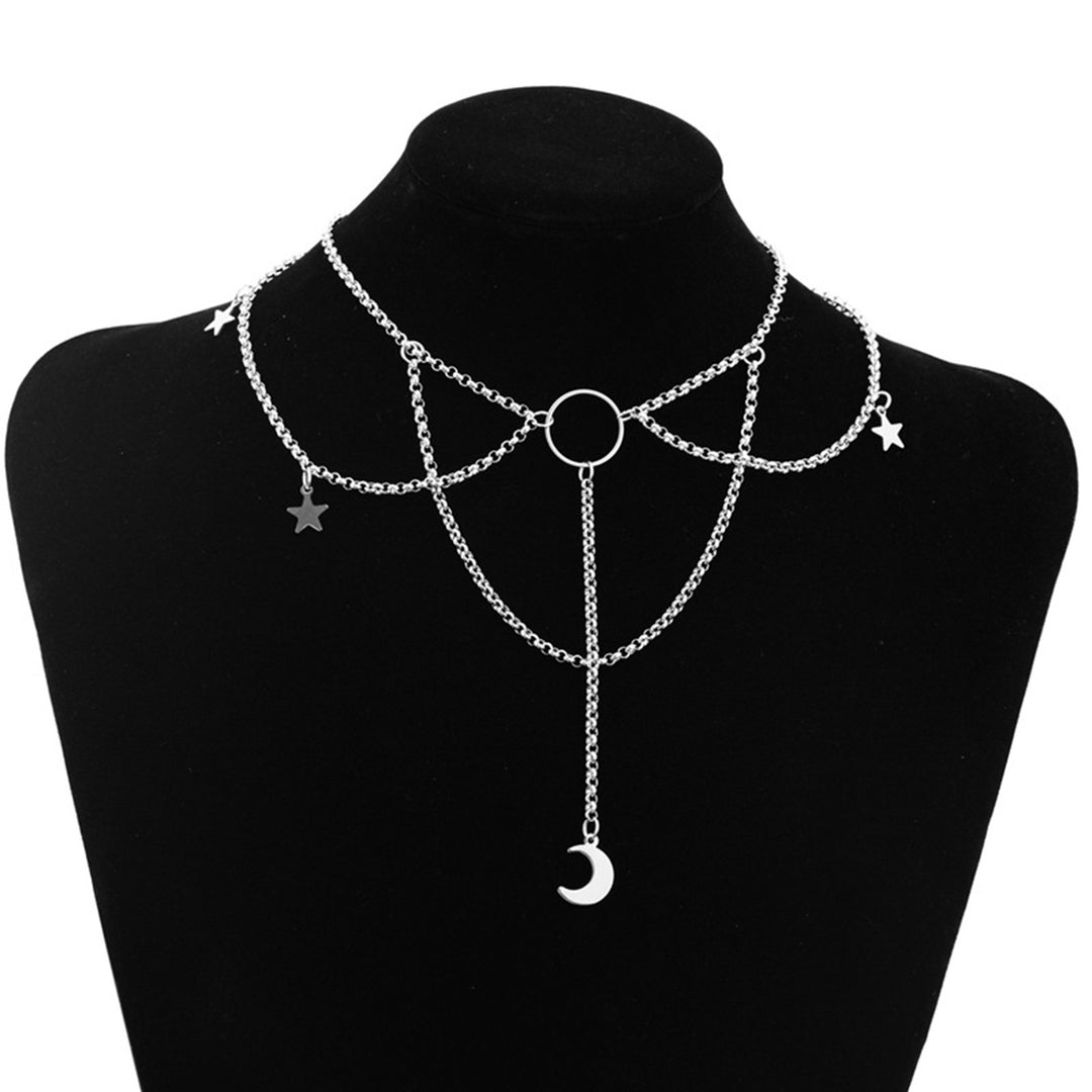 Dress Up Necklace Artistic Alloy Crescent Moon Stars Gothic Choker Necklace for Dating Image 2