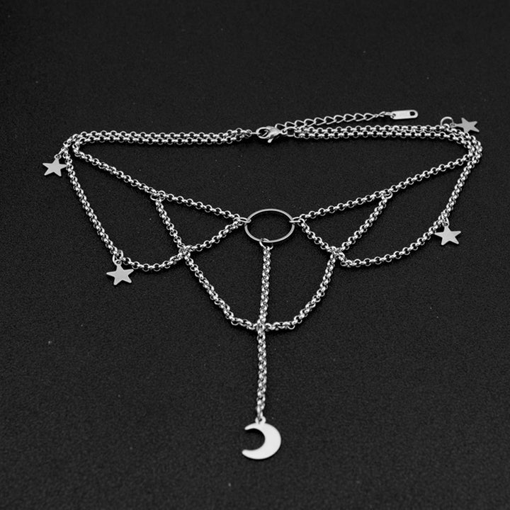 Dress Up Necklace Artistic Alloy Crescent Moon Stars Gothic Choker Necklace for Dating Image 3