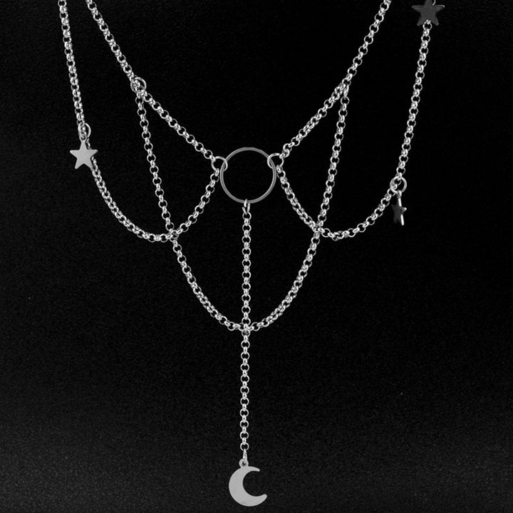 Dress Up Necklace Artistic Alloy Crescent Moon Stars Gothic Choker Necklace for Dating Image 4