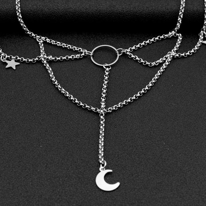 Dress Up Necklace Artistic Alloy Crescent Moon Stars Gothic Choker Necklace for Dating Image 8