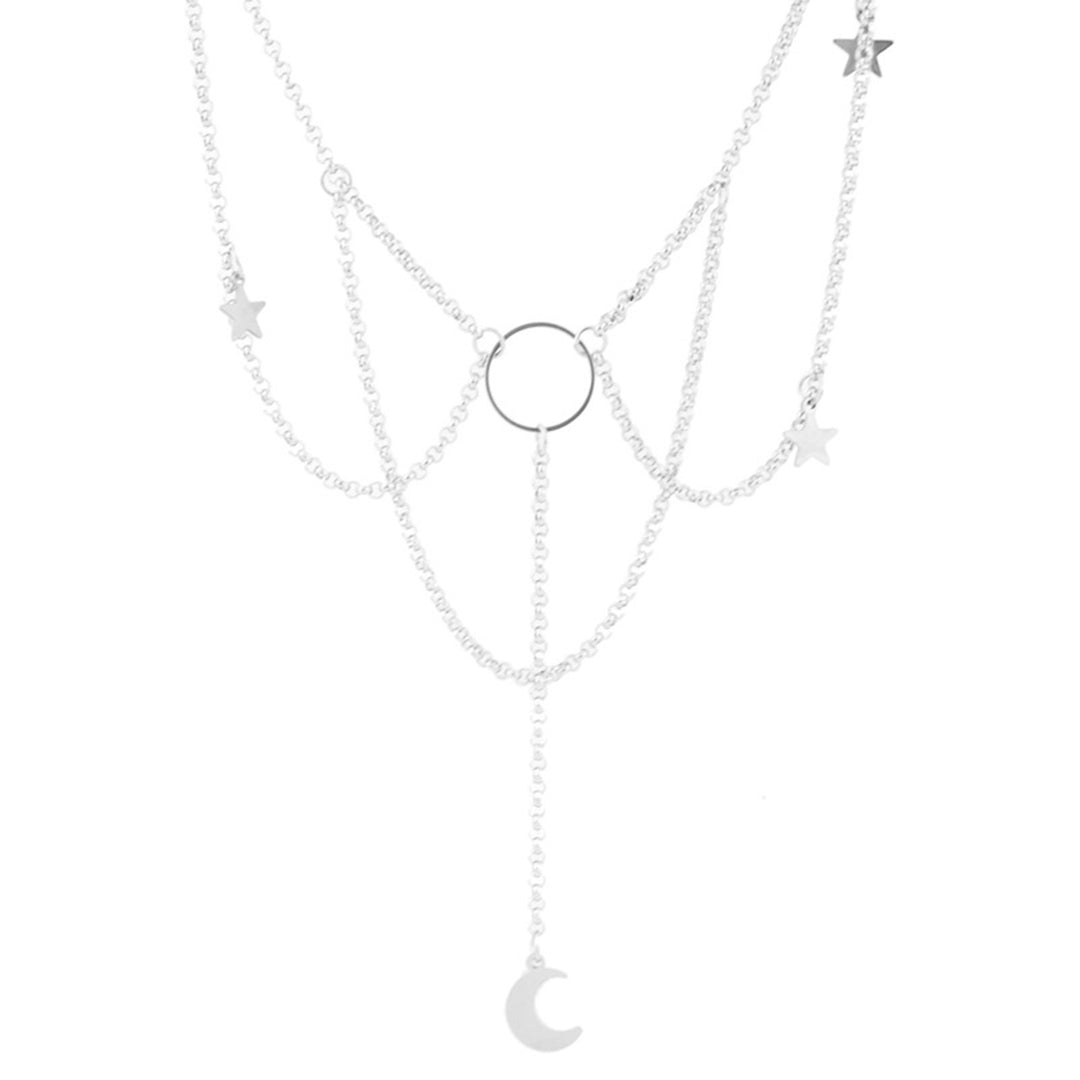 Dress Up Necklace Artistic Alloy Crescent Moon Stars Gothic Choker Necklace for Dating Image 11