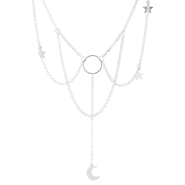 Dress Up Necklace Artistic Alloy Crescent Moon Stars Gothic Choker Necklace for Dating Image 11