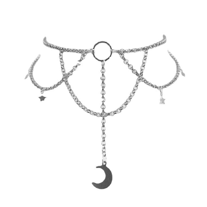 Dress Up Necklace Artistic Alloy Crescent Moon Stars Gothic Choker Necklace for Dating Image 12