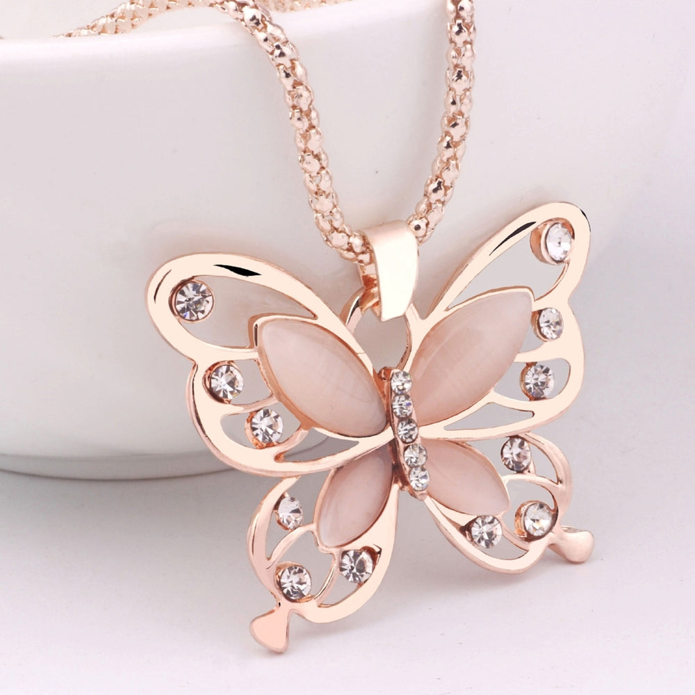 Women Necklace Shiny Rhinestone Rose Gold Color Butterfly Shape Lady Pendant Female Jewelry Image 2