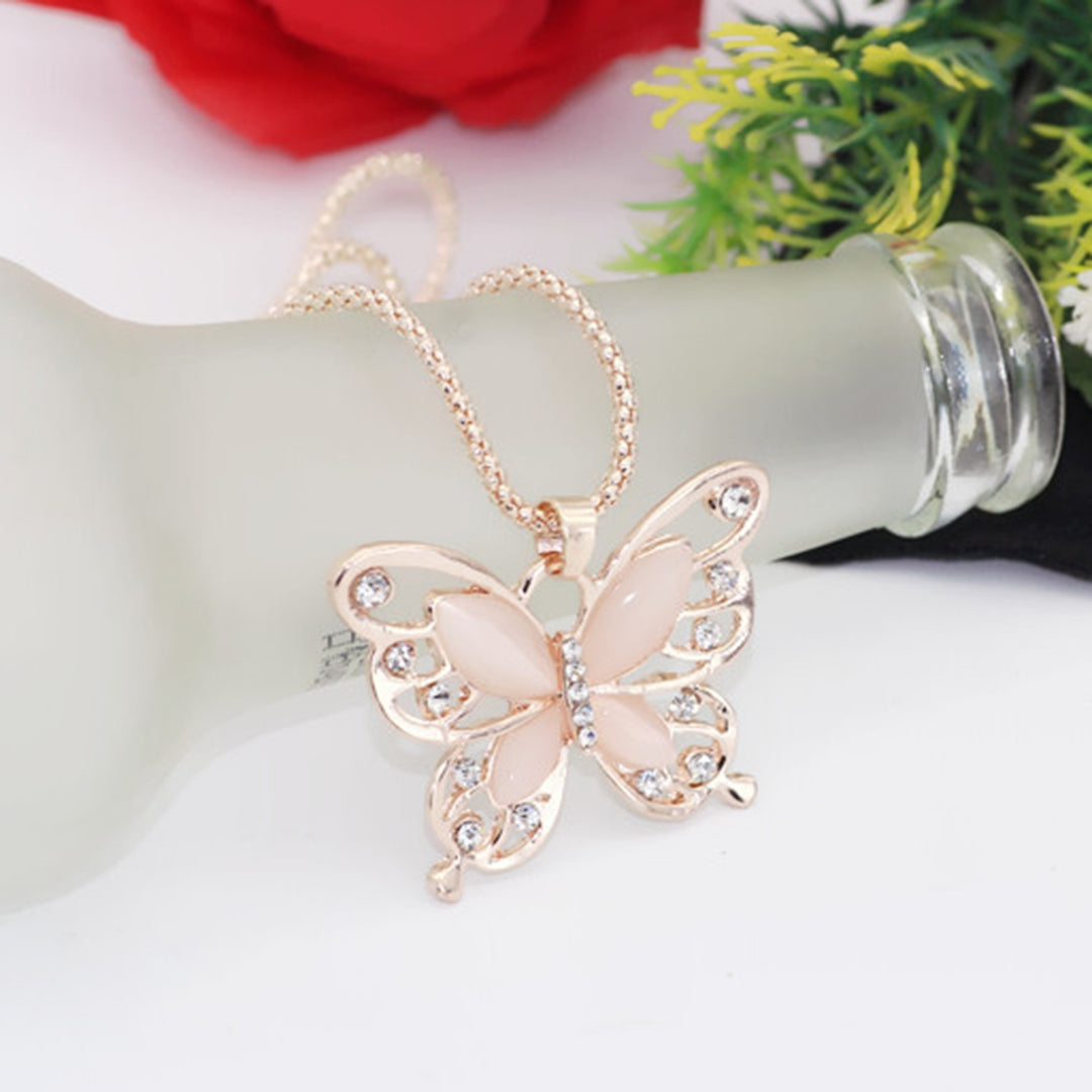 Women Necklace Shiny Rhinestone Rose Gold Color Butterfly Shape Lady Pendant Female Jewelry Image 3