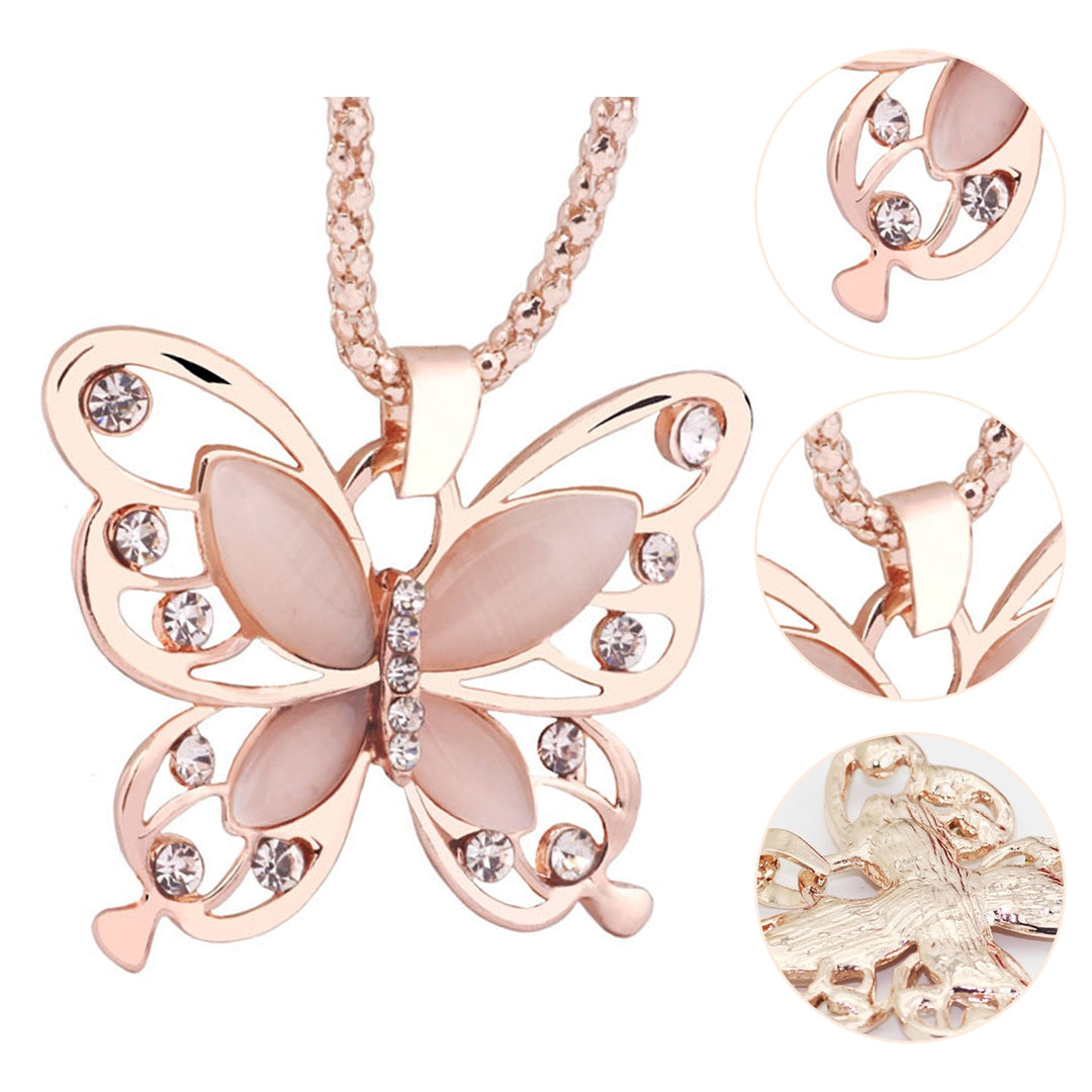 Women Necklace Shiny Rhinestone Rose Gold Color Butterfly Shape Lady Pendant Female Jewelry Image 4